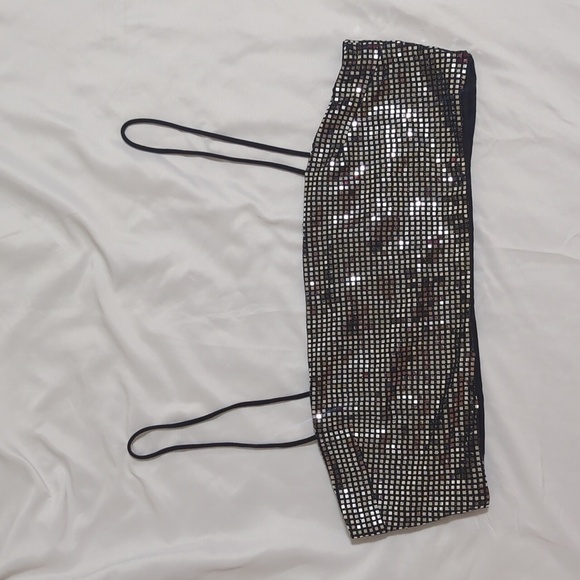 Princess Polly Nemara Bandeau Top, Color Black / Silver Size 12 - Picture 3 of 15